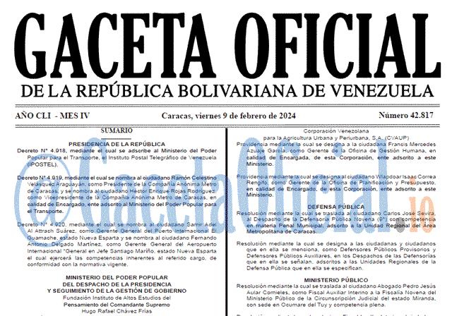 Venezuela Gaceta Oficial 42817 del 8 Febrero 2024 Gaceta Oficial, Gaceta 42817, Gaceta 42817 HD, Gaceta #42817, Gaceta Oficial Venezuela #42817