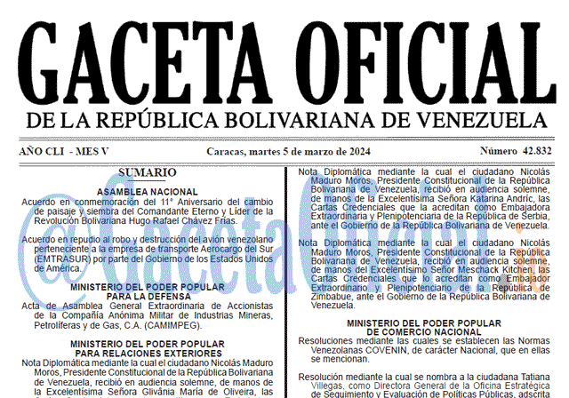 Gaceta Oficial, Gaceta 42832, Gaceta 42832 HD, Gaceta #42832, Gaceta Oficial Venezuela #42832
