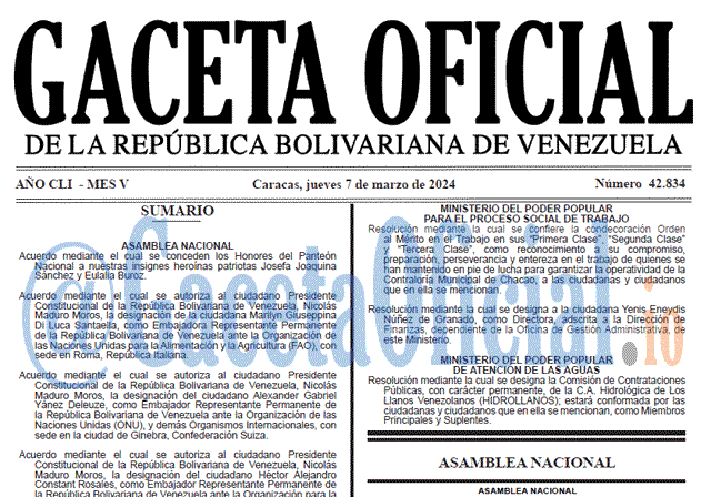 Gaceta Oficial, Gaceta 42834, Gaceta 42834 HD, Gaceta #42834, Gaceta Oficial Venezuela #42834