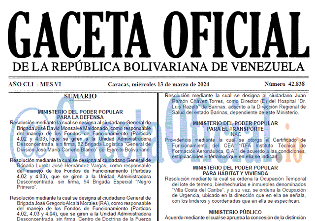 Gaceta Oficial, Gaceta 42838, Gaceta 42838 HD, Gaceta #42838, Gaceta Oficial Venezuela #42838