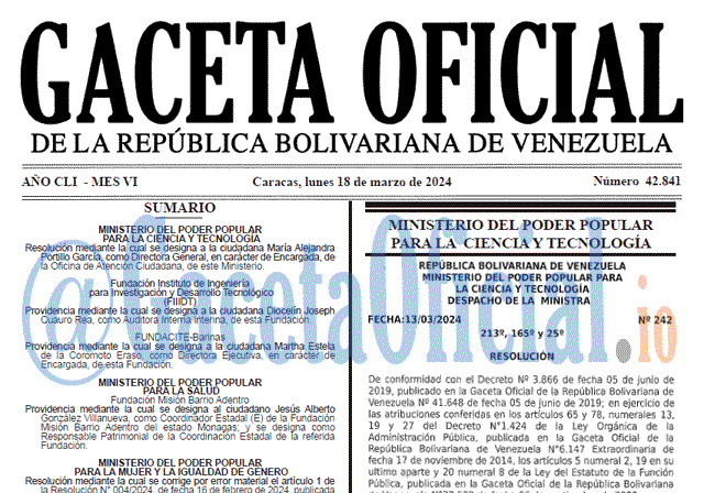 Gaceta Oficial, Gaceta 42841, Gaceta 42841 HD, Gaceta #42841, Gaceta Oficial Venezuela #42841