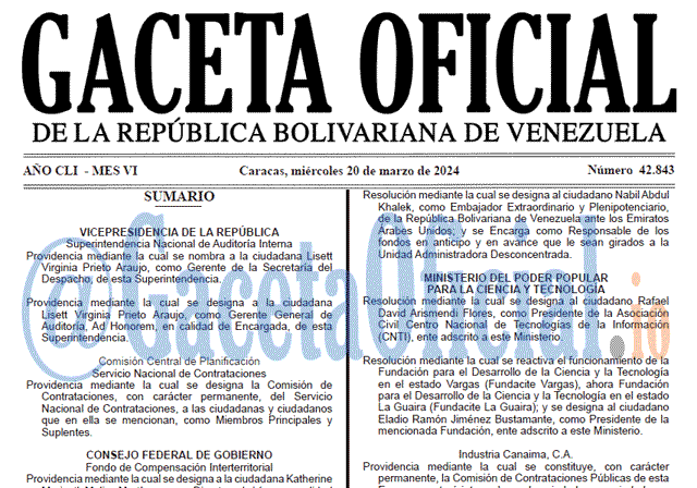 Gaceta Oficial, Gaceta 42843, Gaceta 42843 HD, Gaceta #42843, Gaceta Oficial Venezuela #42843