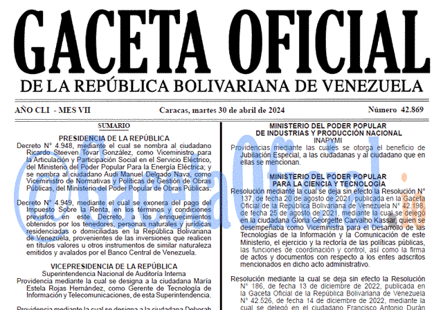 Venezuela Gaceta Oficial 42869 del 30 abril 2024 Gaceta Oficial, Gaceta 42869, Gaceta 42869 HD, Gaceta #42869, Gaceta Oficial Venezuela #42869