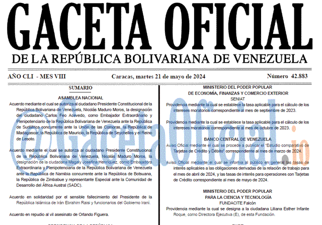 Gaceta Oficial, Gaceta 42883, Gaceta 42883 HD, Gaceta #42883, Gaceta Oficial Venezuela #42883