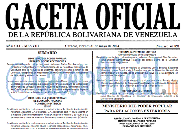 Gaceta Oficial, Gaceta 42891, Gaceta 42891 HD, Gaceta #42891, Gaceta Oficial Venezuela #42891