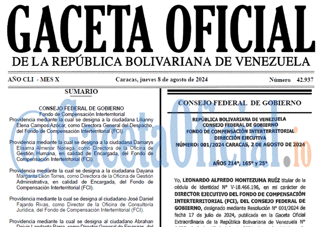 Venezuela Gaceta Oficial 42937 del 8 agosto 2024 Gaceta Oficial, Gaceta 42937, Gaceta 42937 HD, Gaceta #42937, Gaceta Oficial Venezuela #42937