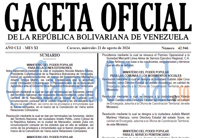 Gaceta Oficial, Gaceta 42946, Gaceta 42946 HD, Gaceta #42946, Gaceta Oficial Venezuela #42946