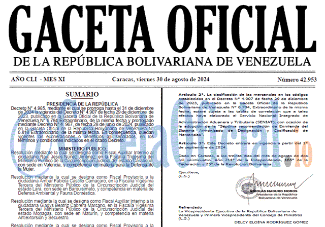 Gaceta Oficial, Gaceta 42953, Gaceta 42953 HD, Gaceta #42953, Gaceta Oficial Venezuela #42953
