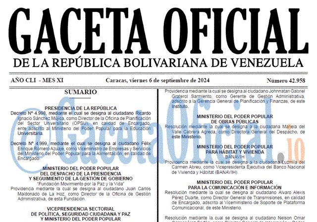 Gaceta Oficial, Gaceta 42958, Gaceta 42958 HD, Gaceta #42958, Gaceta Oficial Venezuela #42958