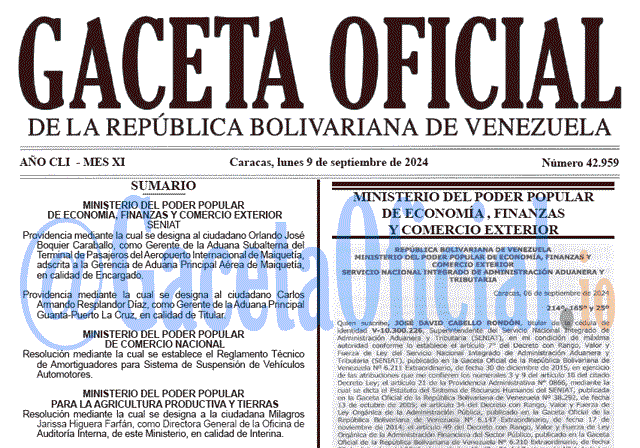 Gaceta Oficial, Gaceta 42959, Gaceta 42959 HD, Gaceta #42959, Gaceta Oficial Venezuela #42959