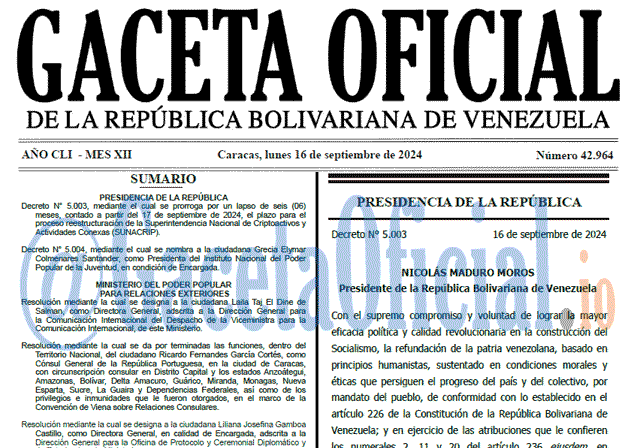 Gaceta Oficial, Gaceta 42964, Gaceta 42964 HD, Gaceta #42964, Gaceta Oficial Venezuela #42964