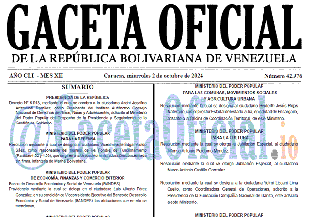 Venezuela Gaceta Oficial 42976 del 2 octubre 2024 Gaceta Oficial, Gaceta 42976, Gaceta 42976 HD, Gaceta #42976, Gaceta Oficial Venezuela #42976