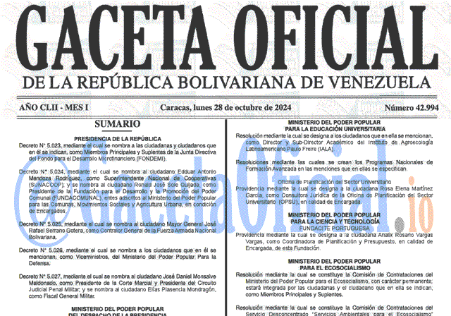 Gaceta Oficial, Gaceta 42994, Gaceta 42994 HD, Gaceta #42994, Gaceta Oficial Venezuela #42994