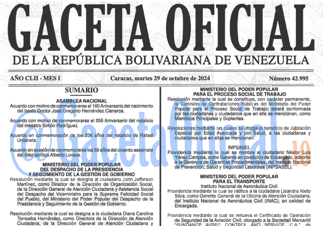 Gaceta Oficial, Gaceta 42995, Gaceta 42995 HD, Gaceta #42995, Gaceta Oficial Venezuela #42995