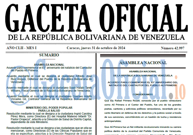 Gaceta Oficial, Gaceta 42997, Gaceta 42997 HD, Gaceta #42997, Gaceta Oficial Venezuela #42997