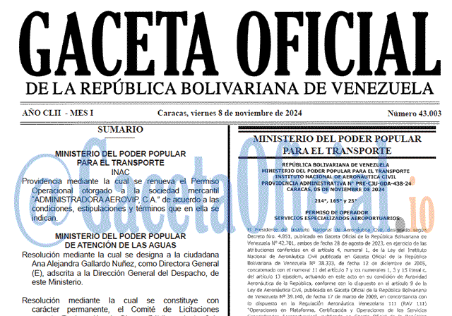 Gaceta Oficial, Gaceta 43003, Gaceta 43003 HD, Gaceta #43003, Gaceta Oficial Venezuela #43003