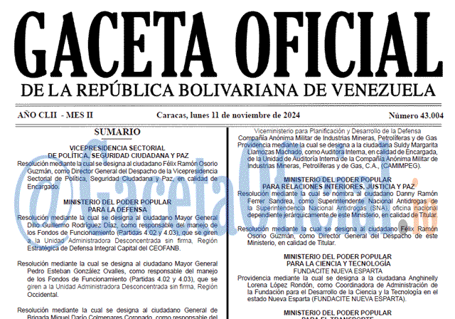 Venezuela Gaceta Oficial 43004 del 11 noviembre 2024 Gaceta Oficial, Gaceta 43004, Gaceta 43004 HD, Gaceta #43004, Gaceta Oficial Venezuela #43004