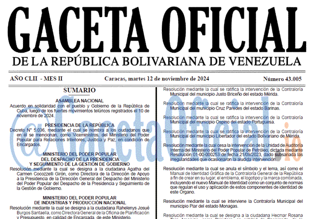 Venezuela Gaceta Oficial 43005 del 12 noviembre 2024 Gaceta Oficial, Gaceta 43005, Gaceta 43005 HD, Gaceta #43005, Gaceta Oficial Venezuela #43005