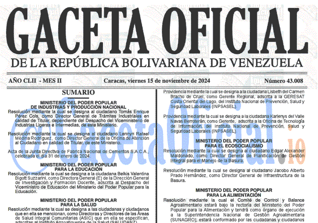 Gaceta Oficial, Gaceta 43008, Gaceta 43008 HD, Gaceta #43008, Gaceta Oficial Venezuela #43008
