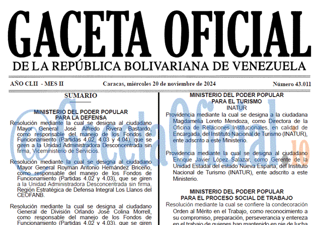 Venezuela Gaceta Oficial 43011 del 20 noviembre 2024 Gaceta Oficial, Gaceta 43011, Gaceta 43011 HD, Gaceta #43011, Gaceta Oficial Venezuela #43011