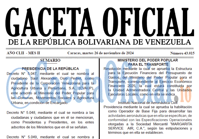 Gaceta Oficial, Gaceta 43015, Gaceta 43015 HD, Gaceta #43015, Gaceta Oficial Venezuela #43015