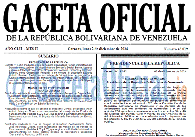 Venezuela Gaceta Oficial 43019 del 2 diciembre 2024 Gaceta Oficial, Gaceta 43019, Gaceta 43019 HD, Gaceta #43019, Gaceta Oficial Venezuela #43019