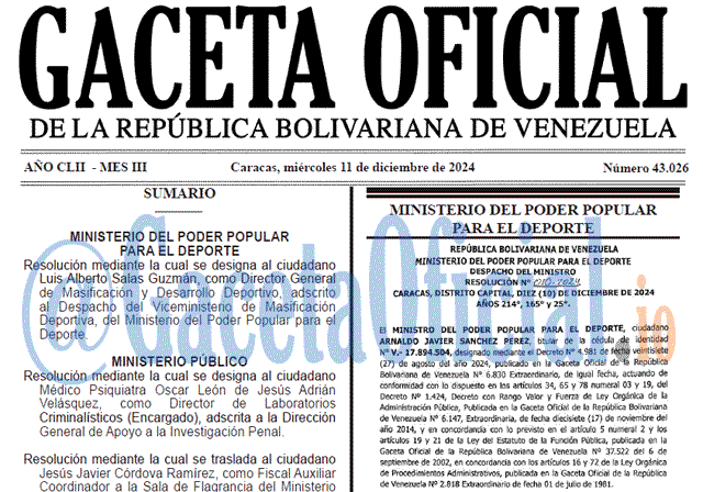 Venezuela Gaceta Oficial 43026 del 11 diciembre 2026 Gaceta Oficial, Gaceta 43026, Gaceta 43026 HD, Gaceta #43026, Gaceta Oficial Venezuela #43026
