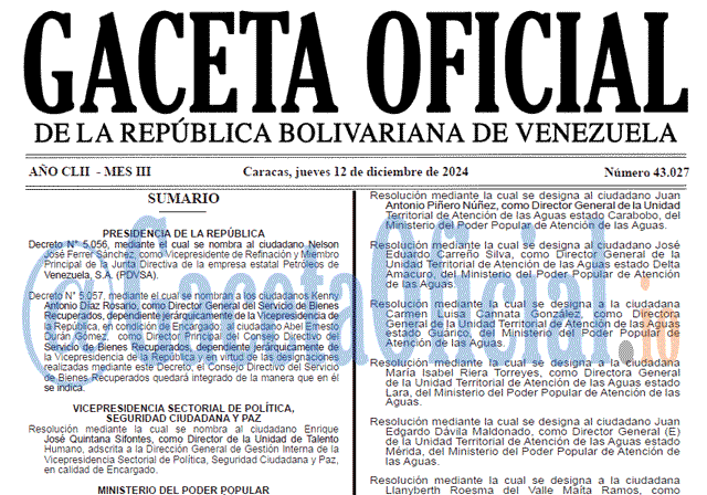 Venezuela Gaceta Oficial 43027 del 12 diciembre 2027 Gaceta Oficial, Gaceta 43027, Gaceta 43027 HD, Gaceta #43027, Gaceta Oficial Venezuela #43027