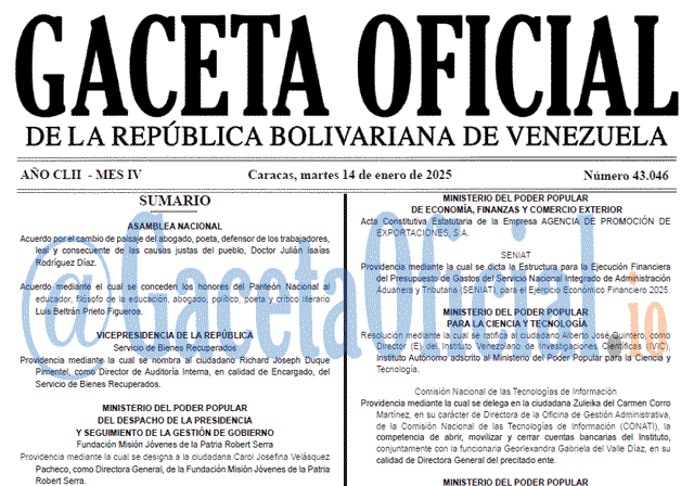 Gaceta Oficial, Gaceta 43046, Gaceta 43046 HD, Gaceta #43046, Gaceta Oficial Venezuela #43046