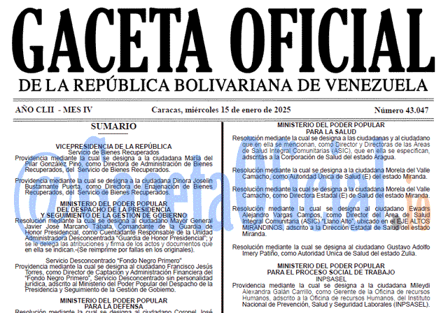 Gaceta Oficial, Gaceta 43047, Gaceta 43047 HD, Gaceta #43047, Gaceta Oficial Venezuela #43047