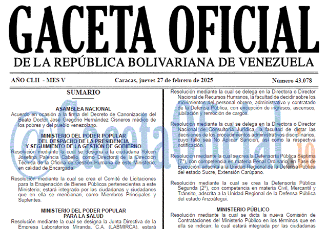 Venezuela Gaceta Oficial 43078 del 27 febrero 2025 Gaceta Oficial, Gaceta 43078, Gaceta 43078 HD, Gaceta #43078, Gaceta Oficial Venezuela #43078