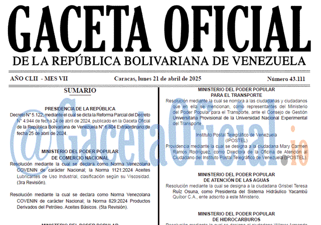 Venezuela Gaceta Oficial 43111 del 21 abril 2025 Gaceta Oficial, Gaceta 43111, Gaceta 43111 HD, Gaceta #43111, Gaceta Oficial Venezuela #43111