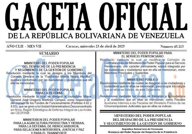 Venezuela Gaceta Oficial 43113 del 23 abril 2025 Gaceta Oficial, Gaceta 43113, Gaceta 43113 HD, Gaceta #43113, Gaceta Oficial Venezuela #43113