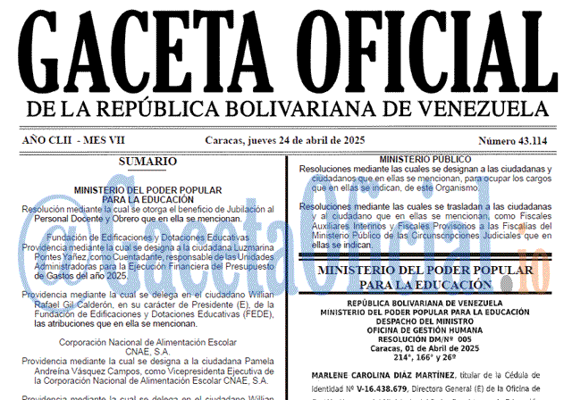 Venezuela Gaceta Oficial 43114 del 24 abril 2025 Gaceta Oficial, Gaceta 43114, Gaceta 43114 HD, Gaceta #43114, Gaceta Oficial Venezuela #43114