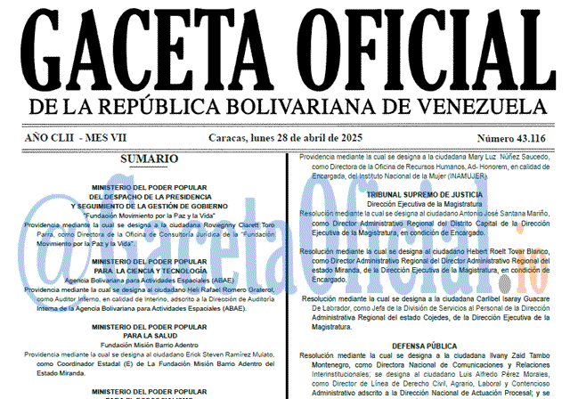 Venezuela Gaceta Oficial 43116 del 28 abril 2025 Gaceta Oficial, Gaceta 43116, Gaceta 43116 HD, Gaceta #43116, Gaceta Oficial Venezuela #43116