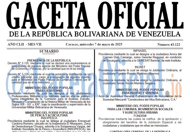 Venezuela Gaceta Oficial 43122 del 7 mayo 2025 Gaceta Oficial, Gaceta 43122, Gaceta 43122 HD, Gaceta #43122, Gaceta Oficial Venezuela #43122