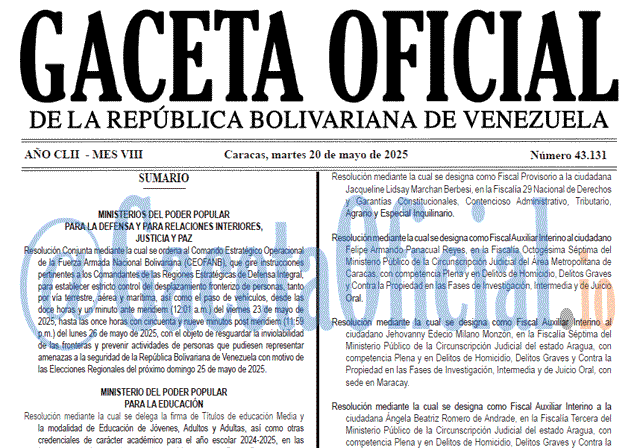 Gaceta Oficial, Gaceta 43131, Gaceta 43131 HD, Gaceta #43131, Gaceta Oficial Venezuela #43131