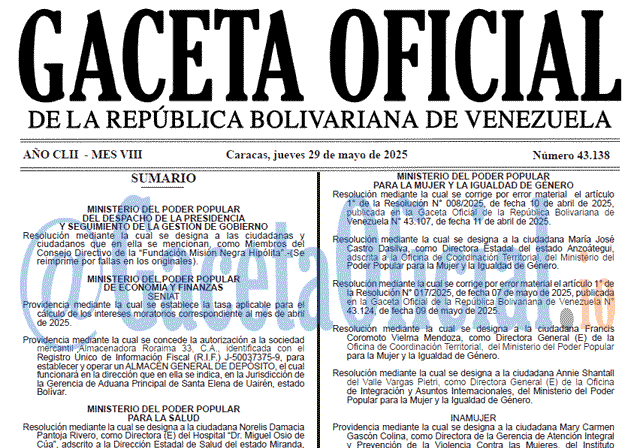 Venezuela Gaceta Oficial 43138 del 29 mayo 2025 Gaceta Oficial, Gaceta 43138, Gaceta 43138 HD, Gaceta #43138, Gaceta Oficial Venezuela #43138