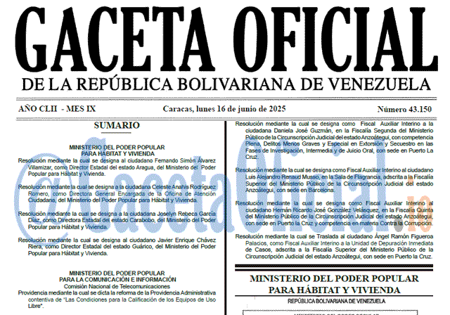 Venezuela Gaceta Oficial 43150 del 16 junio 2025 Gaceta Oficial, Gaceta 43150, Gaceta 43150 HD, Gaceta #43150, Gaceta Oficial Venezuela #43150