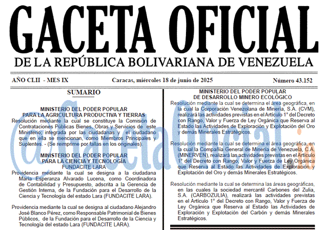 Gaceta Oficial, Gaceta 43152, Gaceta 43152 HD, Gaceta #43152, Gaceta Oficial Venezuela #43152