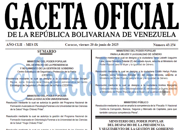 Venezuela Gaceta Oficial 43154 del 20 junio 2025 Gaceta Oficial, Gaceta 43154, Gaceta 43154 HD, Gaceta #43154, Gaceta Oficial Venezuela #43154