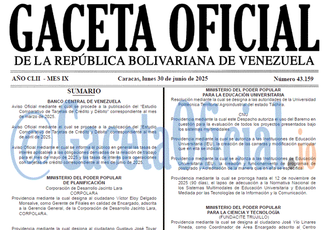 Venezuela Gaceta Oficial 43159 del 30 junio 2025 Gaceta Oficial, Gaceta 43159, Gaceta 43159 HD, Gaceta #43159, Gaceta Oficial Venezuela #43159