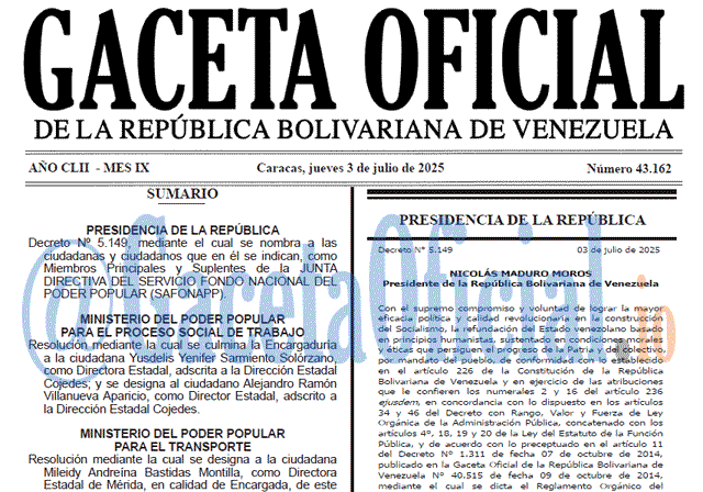 Gaceta Oficial, Gaceta 43162, Gaceta 43162 HD, Gaceta #43162, Gaceta Oficial Venezuela #43162