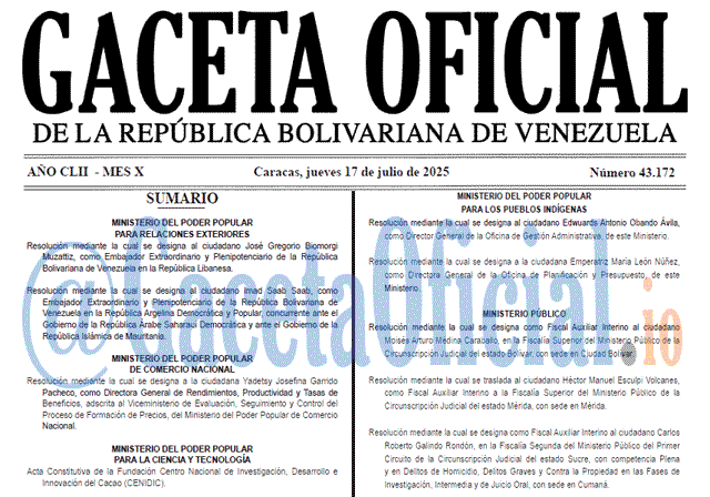 Gaceta Oficial, Gaceta 43172, Gaceta 43172 HD, Gaceta #43172, Gaceta Oficial Venezuela #43172