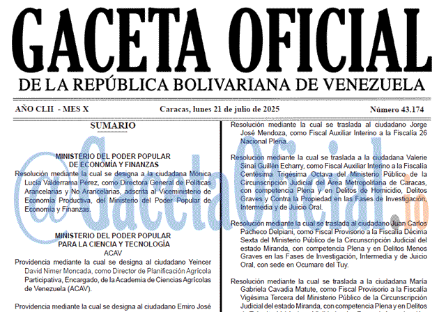 Venezuela Gaceta Oficial 43174 del 21 julio 2025 Gaceta Oficial, Gaceta 43174, Gaceta 43174 HD, Gaceta #43174, Gaceta Oficial Venezuela #43174