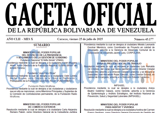 Gaceta Oficial, Gaceta 43177, Gaceta 43177 HD, Gaceta #43177, Gaceta Oficial Venezuela #43177