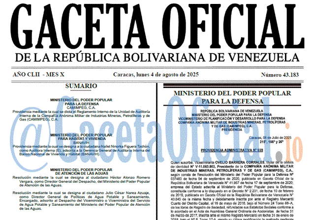 Gaceta Oficial, Gaceta 43183, Gaceta 43183 HD, Gaceta #43183, Gaceta Oficial Venezuela #43183