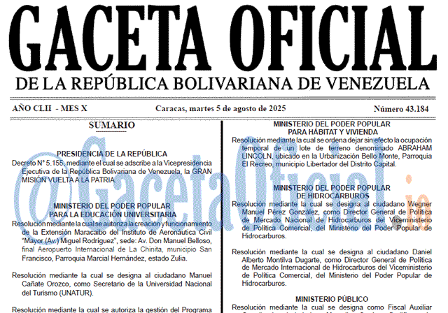 Gaceta Oficial, Gaceta 43184, Gaceta 43184 HD, Gaceta #43184, Gaceta Oficial Venezuela #43184