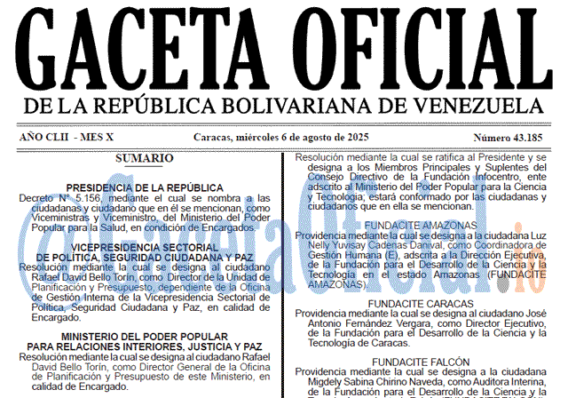Gaceta Oficial, Gaceta 43185, Gaceta 43185 HD, Gaceta #43185, Gaceta Oficial Venezuela #43185