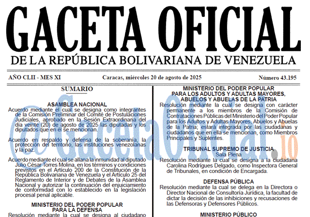 Gaceta Oficial, Gaceta 43195, Gaceta 43195 HD, Gaceta #43195, Gaceta Oficial Venezuela #43195